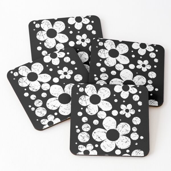 Artikelvorschau, Blumenmuster schwarz weiß Blumen used look 60s entworfen und verkauft von Luzi Illustrella.