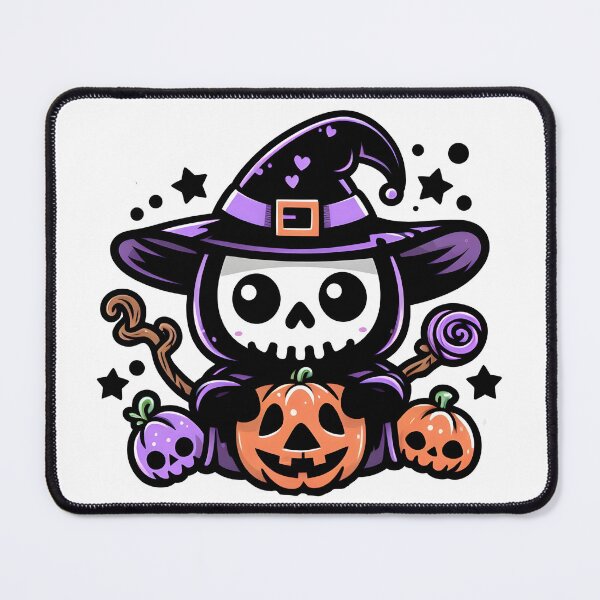 Item preview, Kawaii Skeleton Witch with Pumpkins and Candy Halloween Art. designed and sold by The-T-In-Retro.