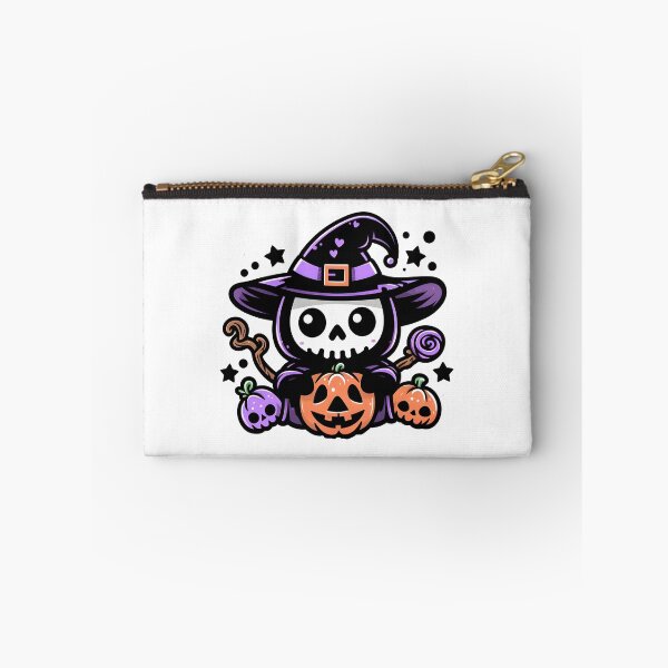 Item preview, Kawaii Skeleton Witch with Pumpkins and Candy Halloween Art. designed and sold by The-T-In-Retro.