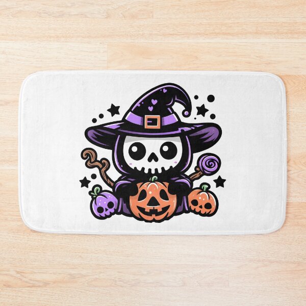 Item preview, Kawaii Skeleton Witch with Pumpkins and Candy Halloween Art. designed and sold by The-T-In-Retro.