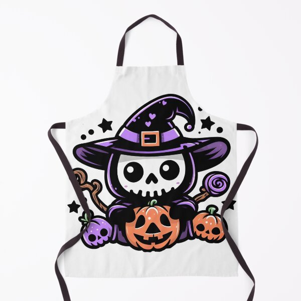 Item preview, Kawaii Skeleton Witch with Pumpkins and Candy Halloween Art. designed and sold by The-T-In-Retro.