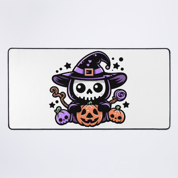 Item preview, Kawaii Skeleton Witch with Pumpkins and Candy Halloween Art. designed and sold by The-T-In-Retro.