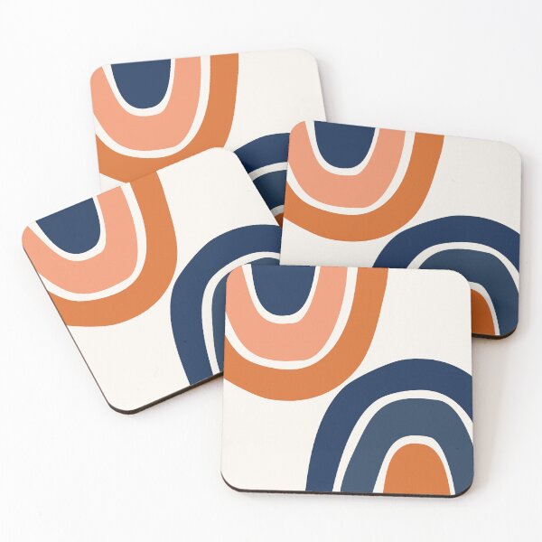 Item preview, Midcentury Modern Geometric Rainbow in Classy Navy Blue and Burnt Orange designed and sold by nineFlorals.