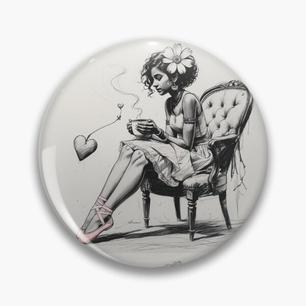 Item preview, Woman - Ballerina - Pink Pointe Shoes - Hot Coffee - Short Curly Hair - Heart  designed and sold by AlinaSCorner.