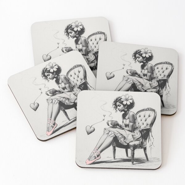 Item preview, Woman - Ballerina - Pink Pointe Shoes - Hot Coffee - Short Curly Hair - Heart  designed and sold by AlinaSCorner.