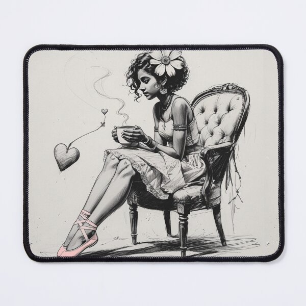 Item preview, Woman - Ballerina - Pink Pointe Shoes - Hot Coffee - Short Curly Hair - Heart  designed and sold by AlinaSCorner.