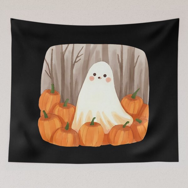 Item preview, Cute Ghost with Pumpkins black – Kawaii Halloween designed and sold by Dream Magic Co.
