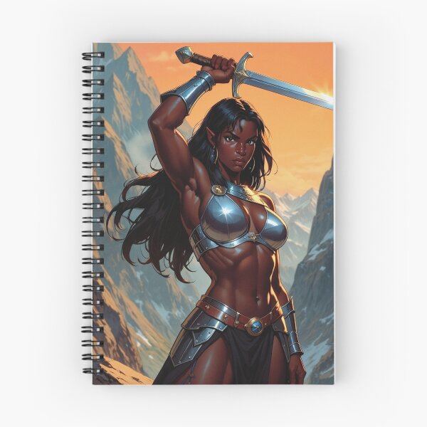 Item preview, Black Warrior woman with sword fantasy art illustration designed and sold by Vintage Designs +.