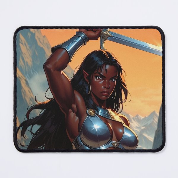 Item preview, Black Warrior woman with sword fantasy art illustration designed and sold by Vintage Designs +.