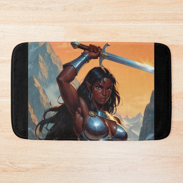 Item preview, Black Warrior woman with sword fantasy art illustration designed and sold by Vintage Designs +.