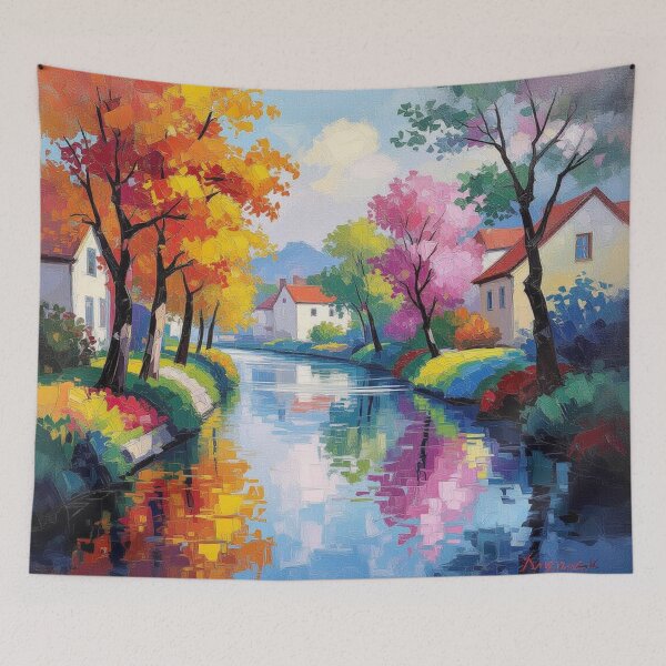Item preview, River Village – happy little trees, blooming colors & peaceful skies designed and sold by FotoworldEdel.