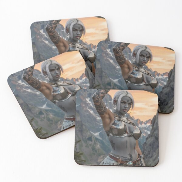 Item preview, Dark Elf Warrior woman with sword fantasy art illustration designed and sold by Vintage Designs +.