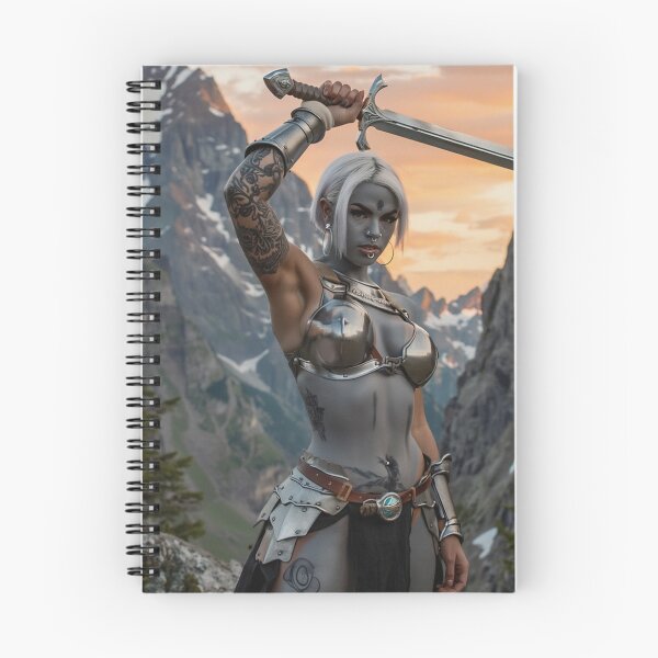 Item preview, Dark Elf Warrior woman with sword fantasy art illustration designed and sold by Vintage Designs +.