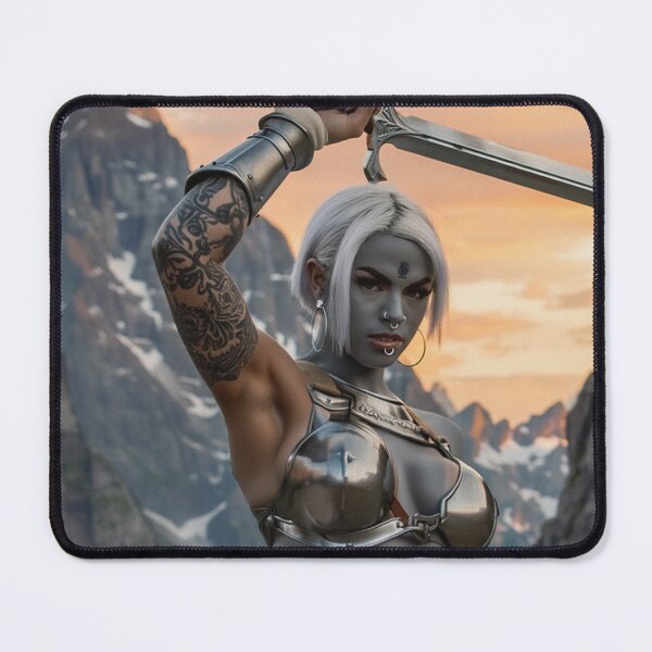 Item preview, Dark Elf Warrior woman with sword fantasy art illustration designed and sold by Vintage Designs +.