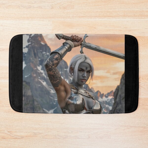 Item preview, Dark Elf Warrior woman with sword fantasy art illustration designed and sold by Vintage Designs +.
