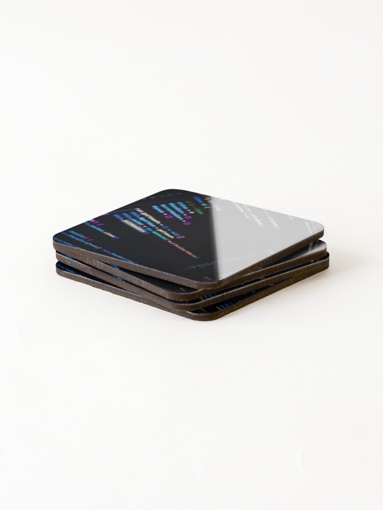 Thumbnail 4 of 5, Coasters (Set of 4), Developer screen with code on dark background, JavaScript programming language. designed and sold by RinaZik.