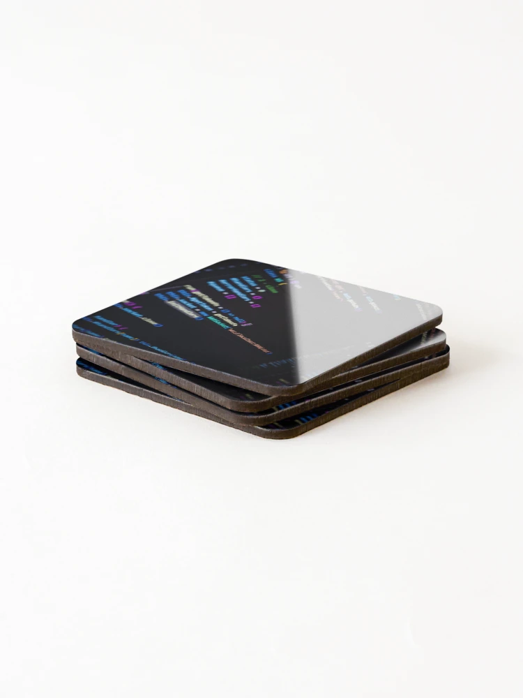 Thumbnail 4 of 5, Coasters (Set of 4), Developer screen with code on dark background, JavaScript programming language. designed and sold by RinaZik.