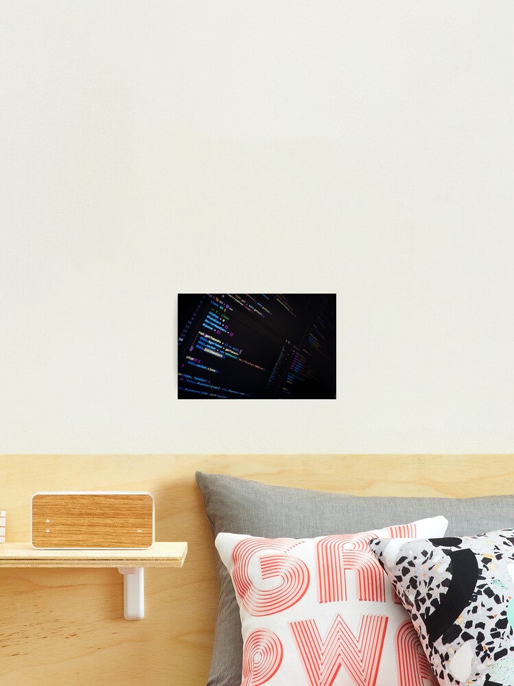 Thumbnail 2 of 3, Photographic Print, Developer screen with code on dark background, JavaScript programming language. designed and sold by RinaZik.
