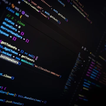 Artwork thumbnail, Developer screen with code on dark background, JavaScript programming language. by RinaZik