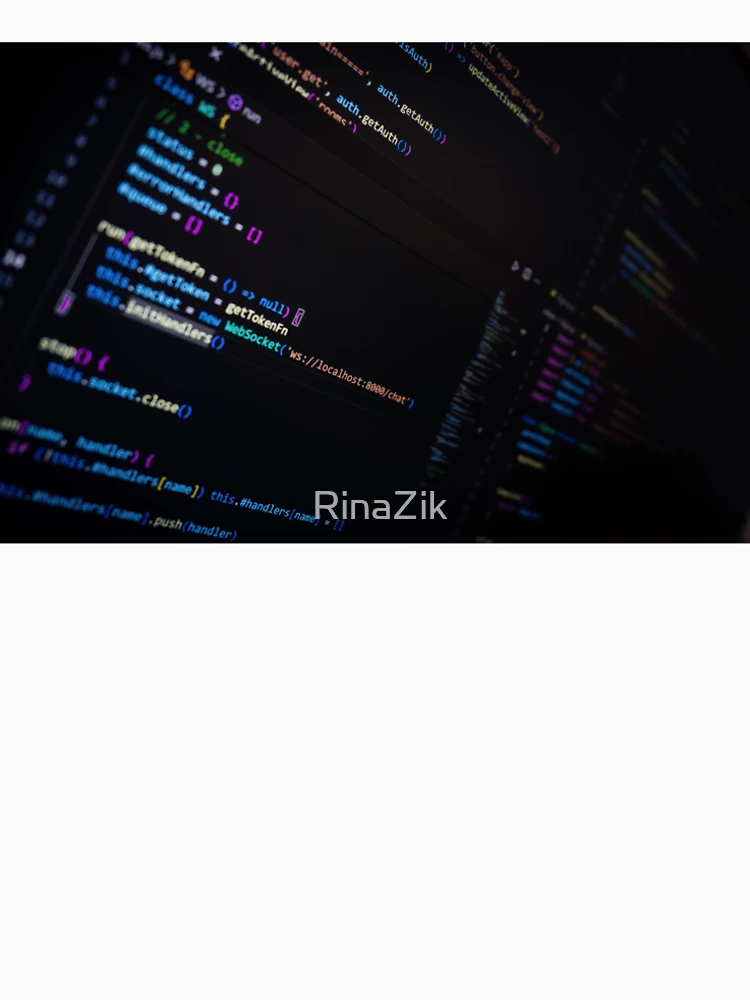 Thumbnail 4 of 4, Premium T-Shirt, Developer screen with code on dark background, JavaScript programming language. designed and sold by RinaZik.