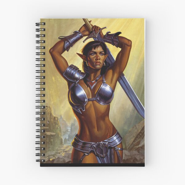 Item preview,  Dark Elf Warrior woman with sword fantasy art illustration designed and sold by Vintage Designs +.