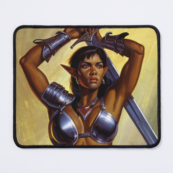 Item preview, Dark Elf Warrior woman with sword fantasy art illustration designed and sold by Vintage Designs +.