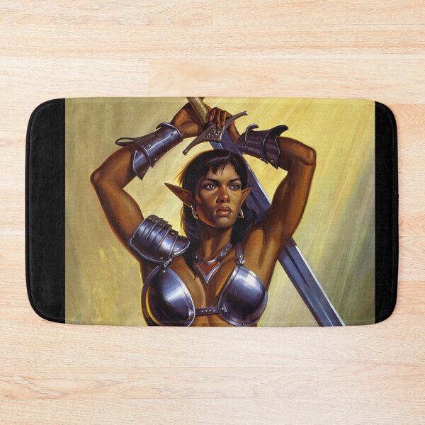 Item preview,  Dark Elf Warrior woman with sword fantasy art illustration designed and sold by Vintage Designs +.