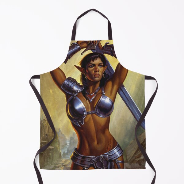 Item preview, Dark Elf Warrior woman with sword fantasy art illustration designed and sold by Vintage Designs +.