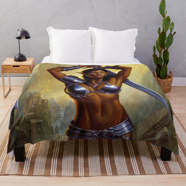 Item preview,  Dark Elf Warrior woman with sword fantasy art illustration designed and sold by Vintage Designs +.