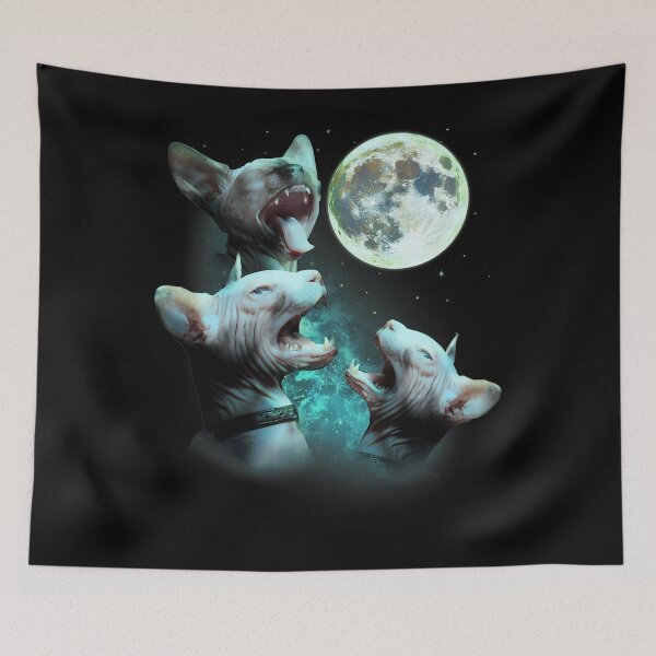 Item preview, Three Hairless Sphynx Cats Howl At Moon 3 Wolfs Funny Parody 		 designed and sold by ohwrywjjmbz61.