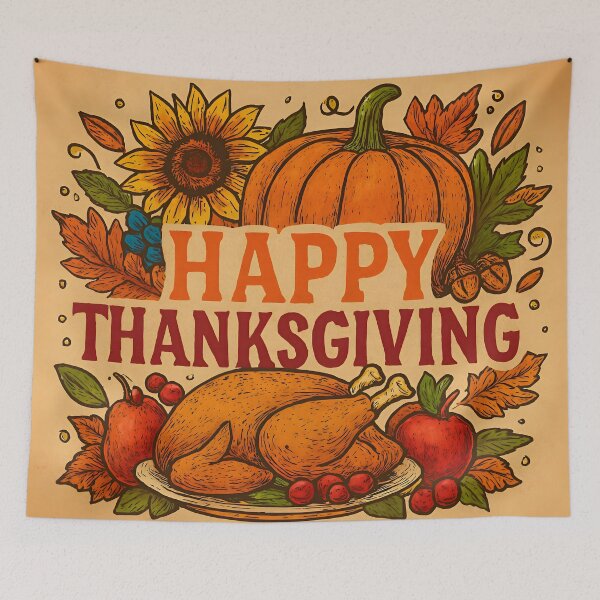 Item preview, Thanksgiving Harvest Graphic With Turkey And Pumpkins  designed and sold by PandaTShirtShop.