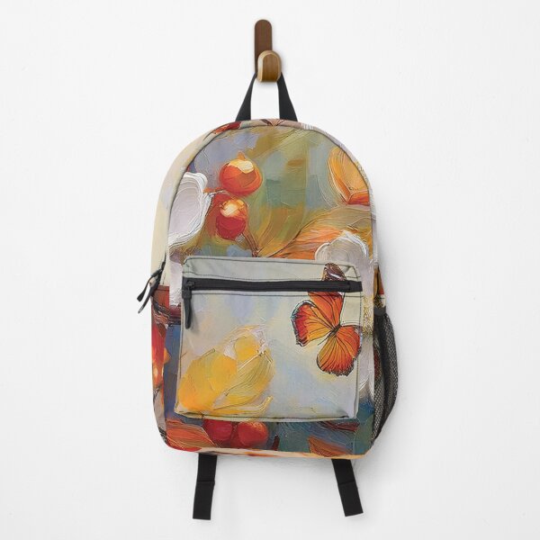 Item preview, Warm and cosy Autumn leaves colours, white flower, berries and butterflies, VINTAGE leaf textured pattern botanicals thick oil painting, burnt orange and brown designed and sold by navitalidesign.