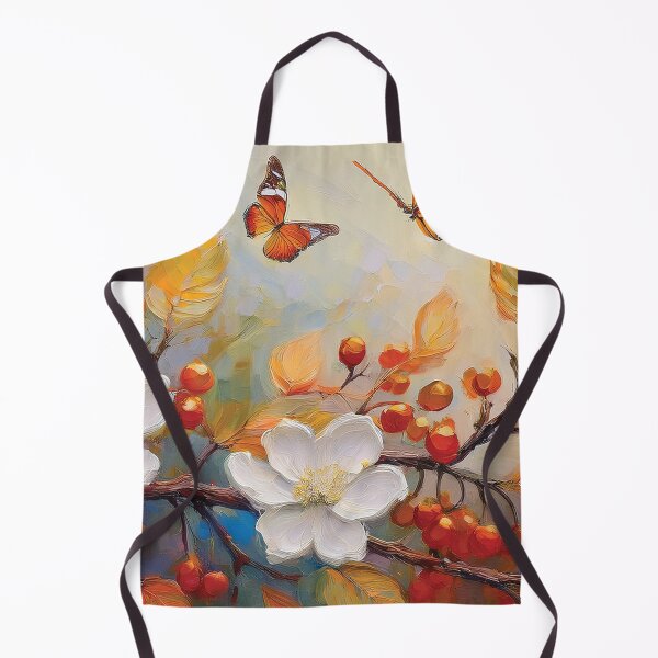 Item preview, Warm and cosy Autumn leaves colours, white flower, berries and butterflies, VINTAGE leaf textured pattern botanicals thick oil painting, burnt orange and brown designed and sold by navitalidesign.