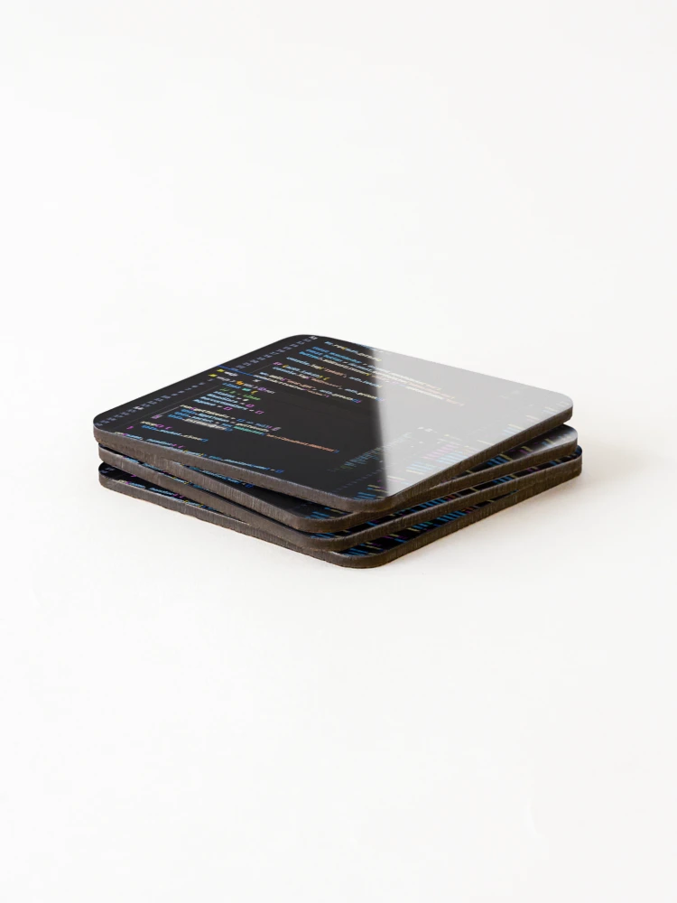 Thumbnail 4 of 5, Coasters (Set of 4), Developer screen with code on dark background, JavaScript programming language. designed and sold by RinaZik.