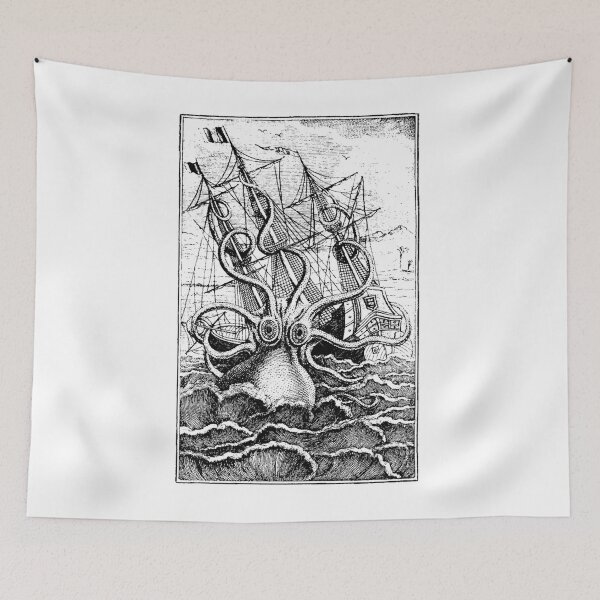 Item preview, Vintage Kraken attacking ship illustration  	 designed and sold by ebzmibxeyg99.