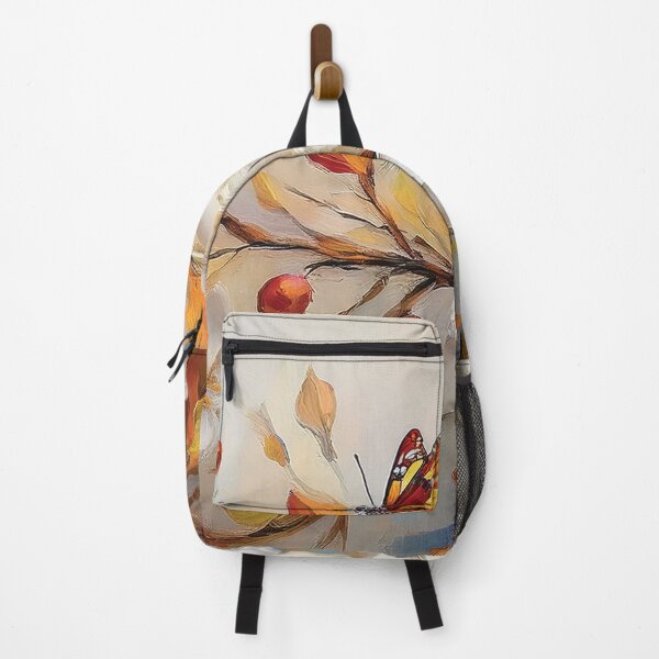 Item preview, Warm and cosy Autumn leaves colours 2, white flower, berries and butterflies, VINTAGE leaf textured pattern botanicals thick oil painting, burnt orange and brown designed and sold by navitalidesign.