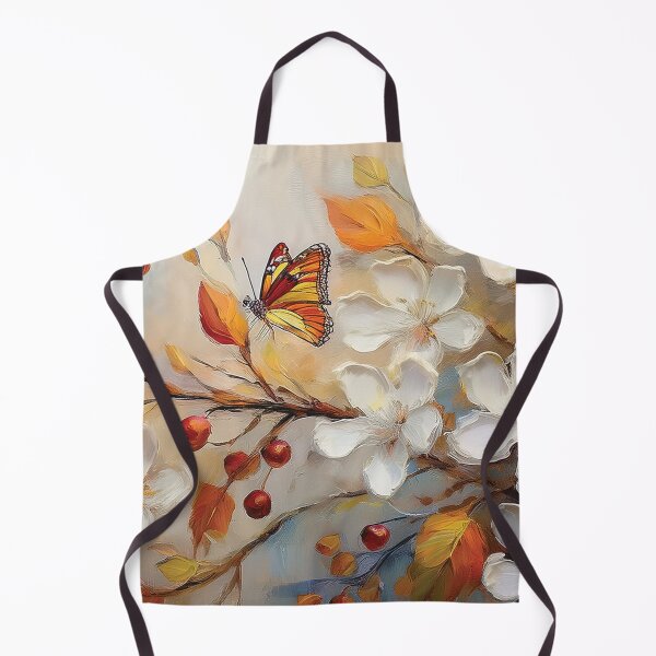 Item preview, Warm and cosy Autumn leaves colours 2, white flower, berries and butterflies, VINTAGE leaf textured pattern botanicals thick oil painting, burnt orange and brown designed and sold by navitalidesign.
