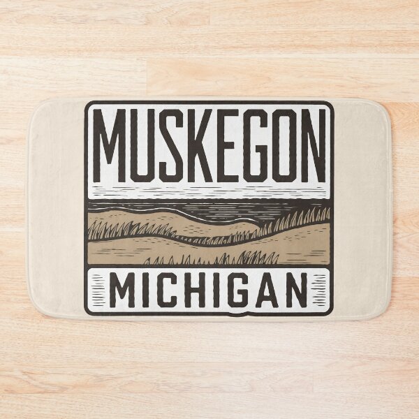 Item preview, Muskegon Michigan Vintage Woodcut Style Dune Art designed and sold by TheOldMittenIllustrated.