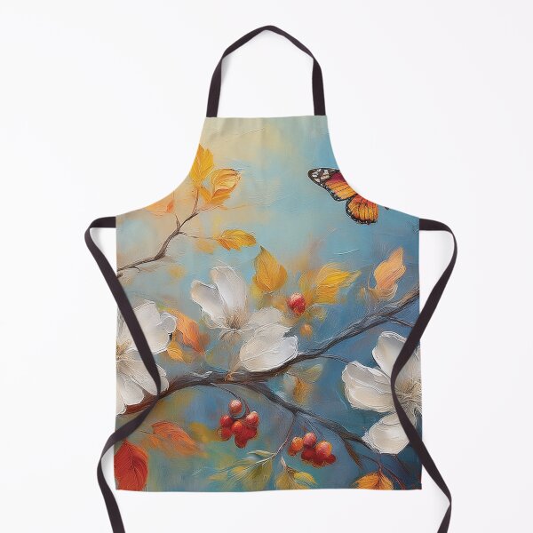 Item preview, Warm and cosy Autumn leaves colours 3, white flower, berries and butterflies, VINTAGE leaf textured pattern botanicals thick oil painting, burnt orange and brown designed and sold by navitalidesign.