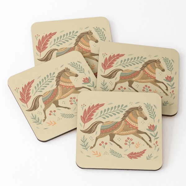 Item preview, Folk-Art style boho horse. Running horses floral pattern.  designed and sold by iclipart.