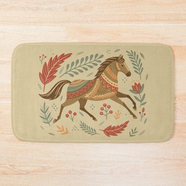 Item preview, Folk-Art style boho horse. Running horses floral pattern.  designed and sold by iclipart.
