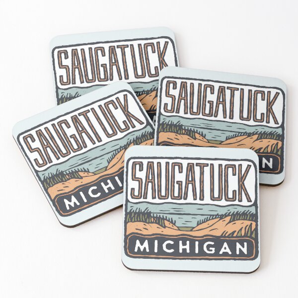 Item preview, Saugatuck Michigan Vintage Woodcut Style Dune Art designed and sold by TheOldMittenIllustrated.