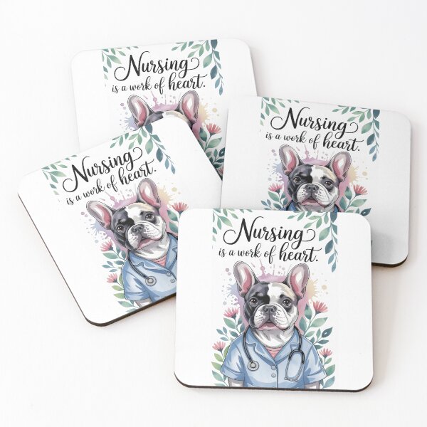 Item preview, Nursing is a work of heart - Vintage Pastel Animals Pets French Bulldog Art for Nurses designed and sold by ClinicalHubs.