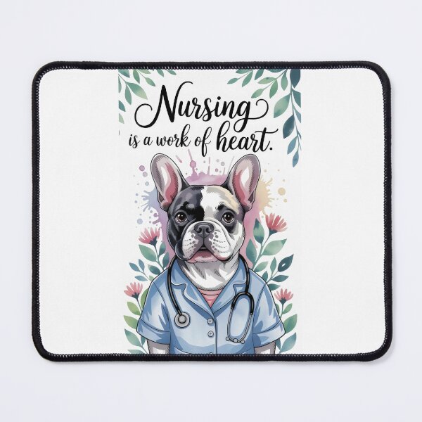 Item preview, Nursing is a work of heart - Vintage Pastel Animals Pets French Bulldog Art for Nurses designed and sold by ClinicalHubs.