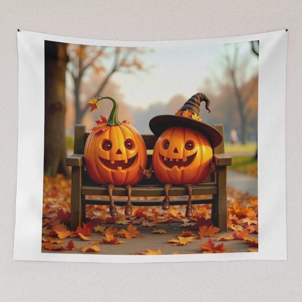 Item preview, Happy Halloween Pumpkins on Bench designed and sold by MariaTheExpert.