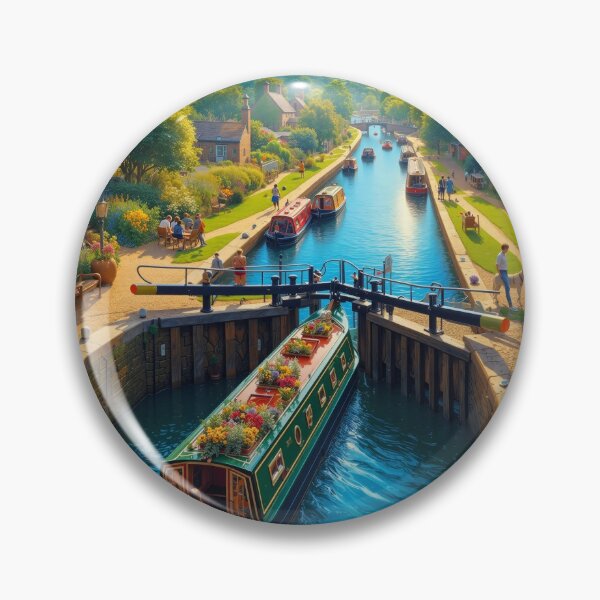 Item preview, Colorful Canal Boat in English Countryside designed and sold by arven-studio.