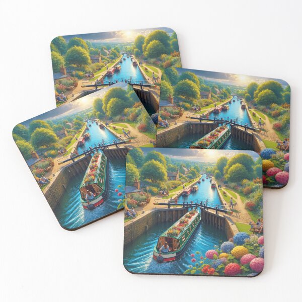 Item preview, Colorful Canal Boat in English Countryside designed and sold by arven-studio.