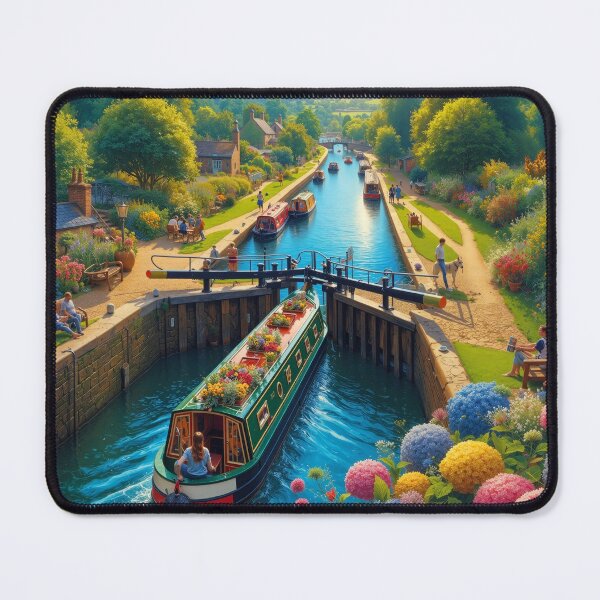 Item preview, Colorful Canal Boat in English Countryside designed and sold by arven-studio.
