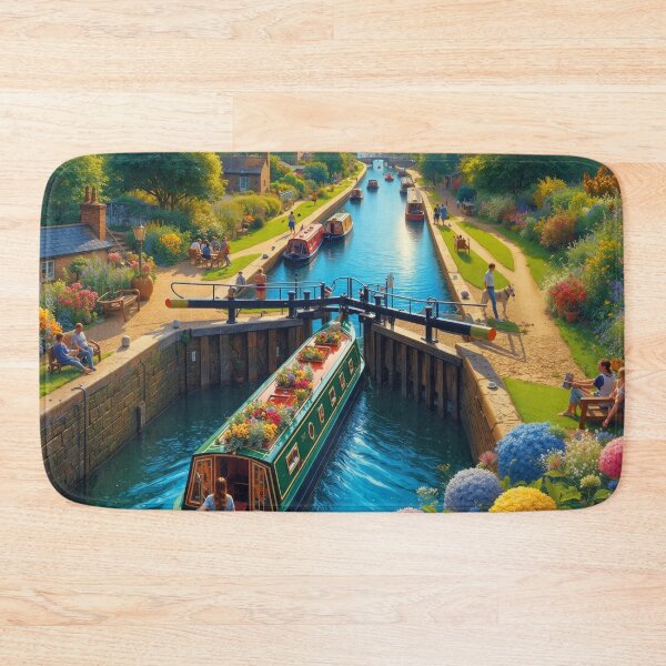 Item preview, Colorful Canal Boat in English Countryside designed and sold by arven-studio.