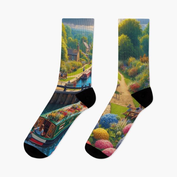 Item preview, Colorful Canal Boat in English Countryside designed and sold by arven-studio.